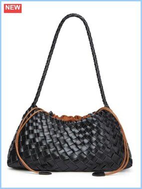 Woven Suede Hobo Shoulder Bag Slouchy Bucket Tote Travel Handbag